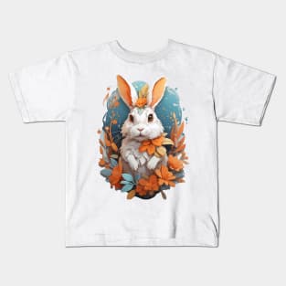 Cute Rabbit With Fantasy Flowers Splash Kids T-Shirt